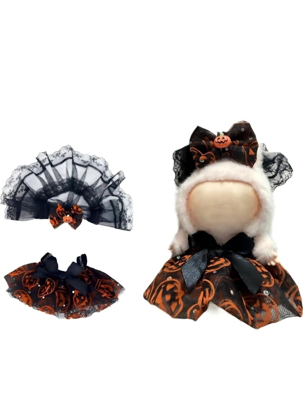 Labubu Handmade Halloween Outfit in Black and Orange-NWT!